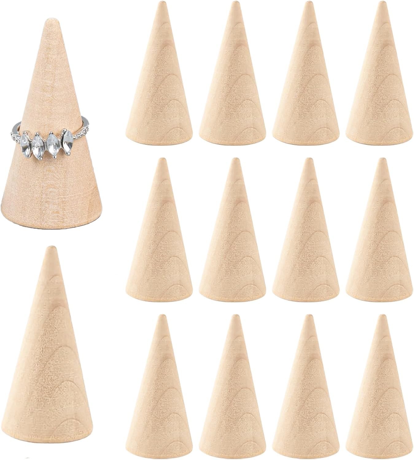 Framendino, 20 Pack Wood Cone Ring Display Stand 20 Pack, Vertical Shaped