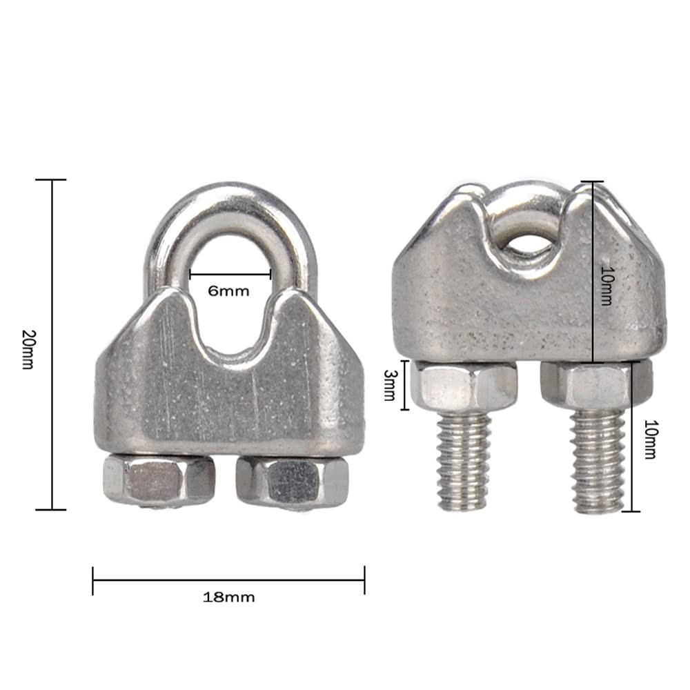 YAMASO 20PCS 1/8 Inches M3 Stainless Steel Wire Rope Cable Clip Clamp
