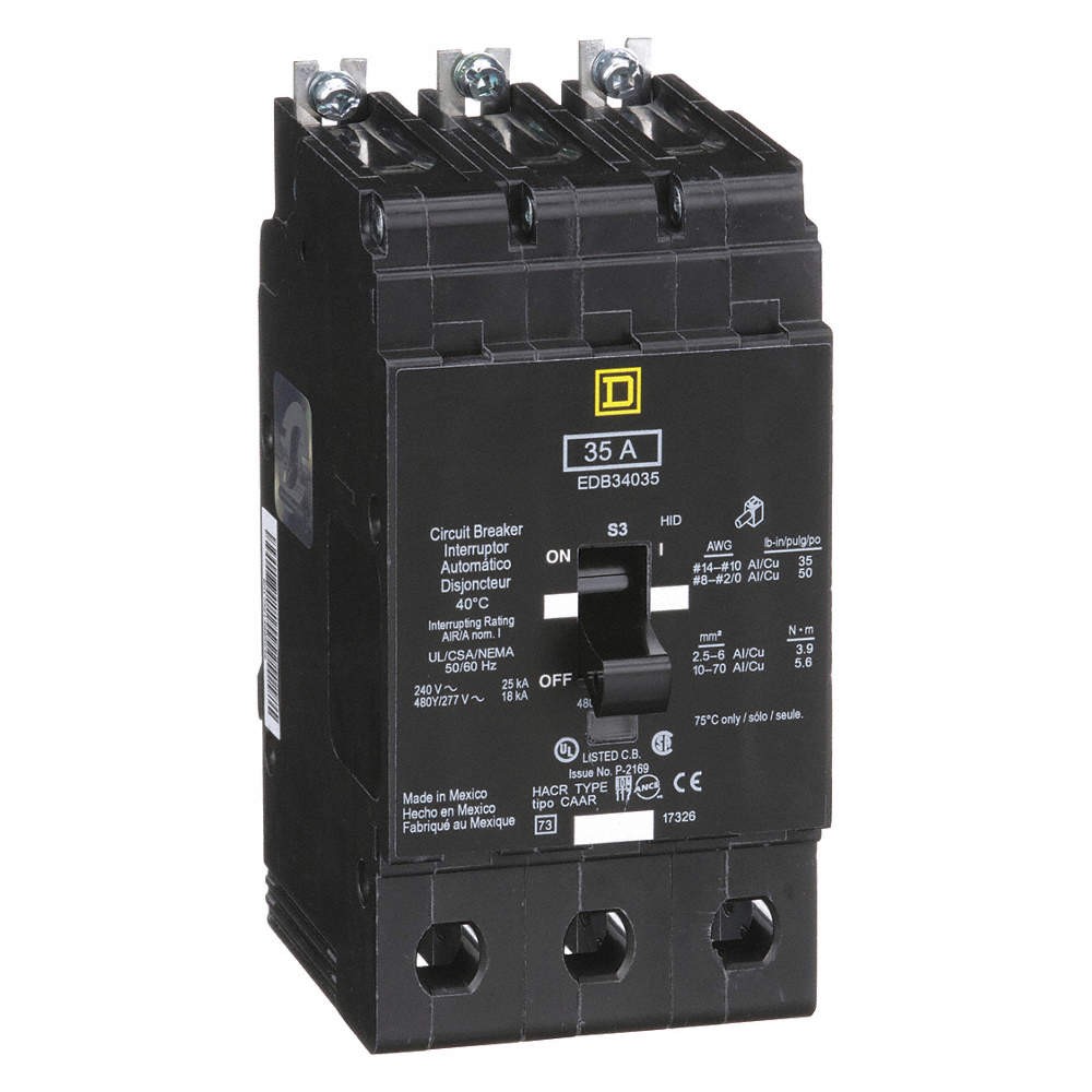 SQUARE D EDB34035 Circuit Breaker,35A,Bolt On,277/480V,3P 3TW41