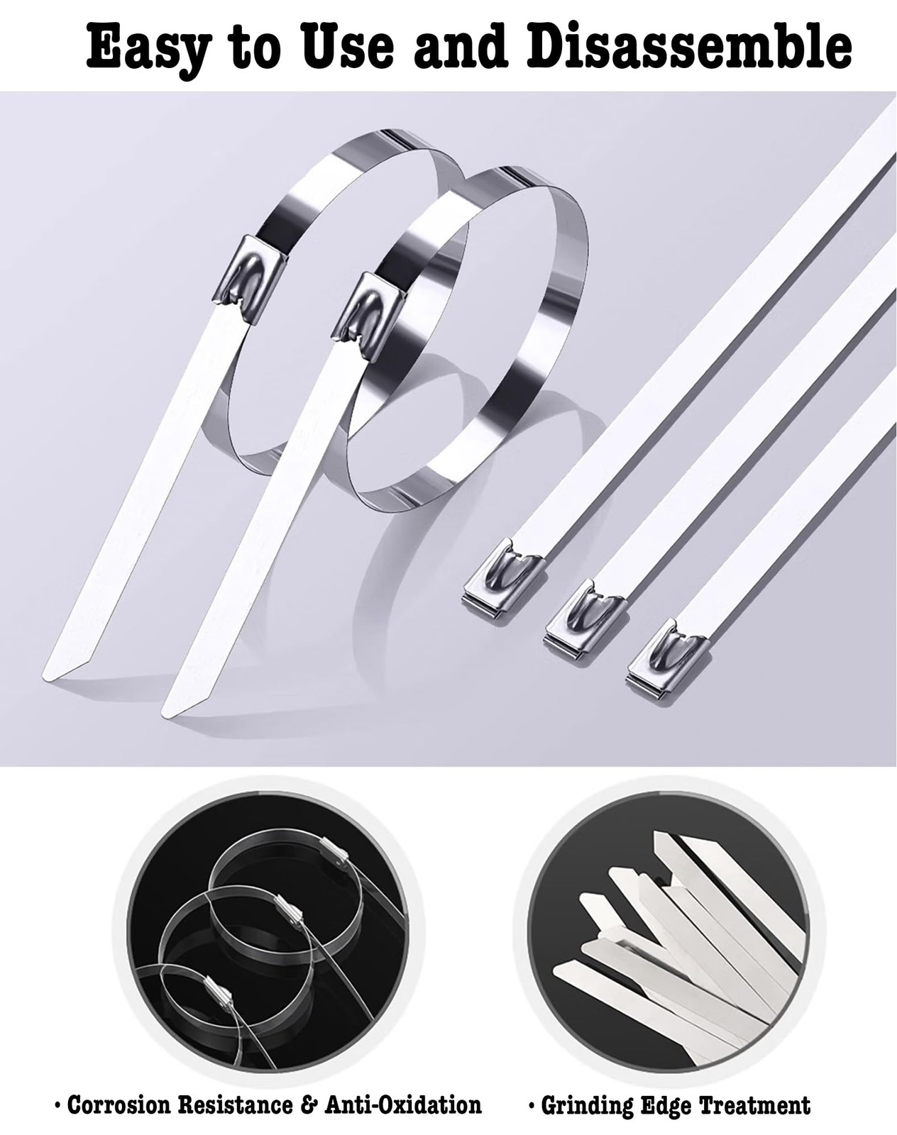 50Pcs Metal Zip Ties 11.8 Inch 304 Stainless Steel Zip Ties, Heavy Duty Multi-Pu