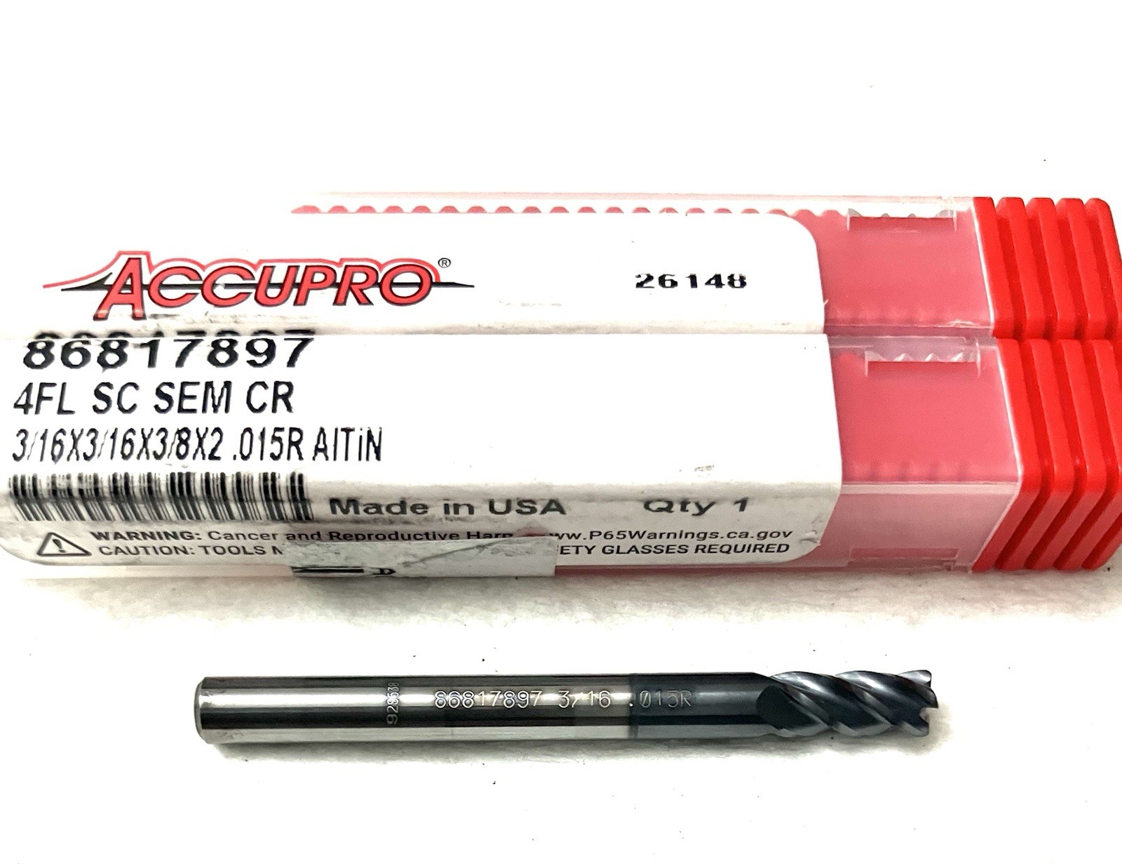 5PC Accupro 3/16″ 4FL Corner Radius End Mill .015R Carbide AlTiN 86817897 NEW