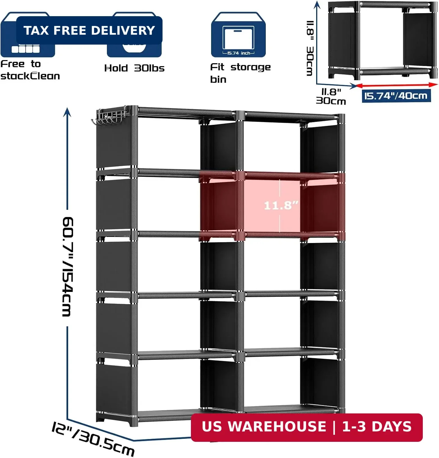 Bookcases: Black Cube Book Shelf, 10 Cube Tall Storage Organizer for Bedroom, Li