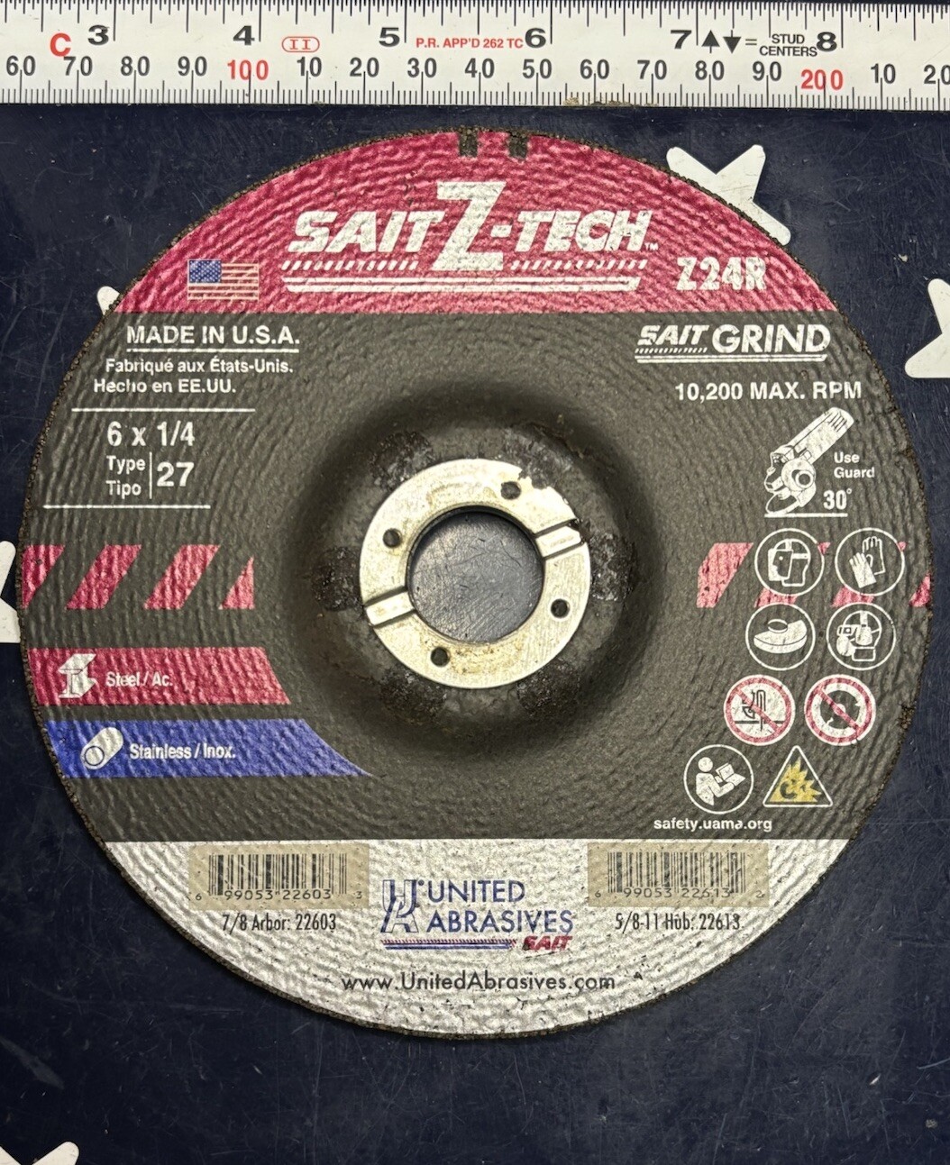 United Abrasives 6” ZTECH Z24R High Performance Grinding Wheel 1/4”x5/8-11 22613