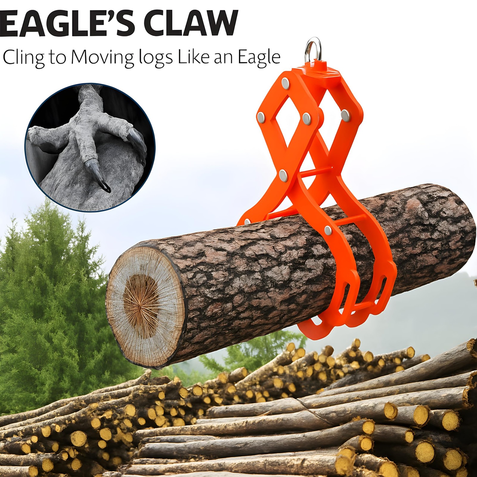 28»/32»/36″ Log Lifting Tongs, 4-Claw Log Tongs, Heavy Duty Steel Log Grapple