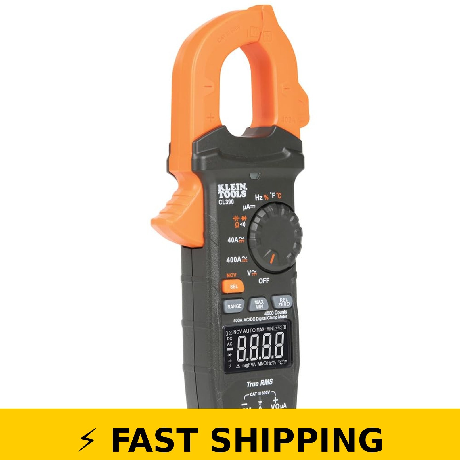 Klein Tools CL390 Digital Clamp Meter, 400 Amp, Hi-Viz LCD Display