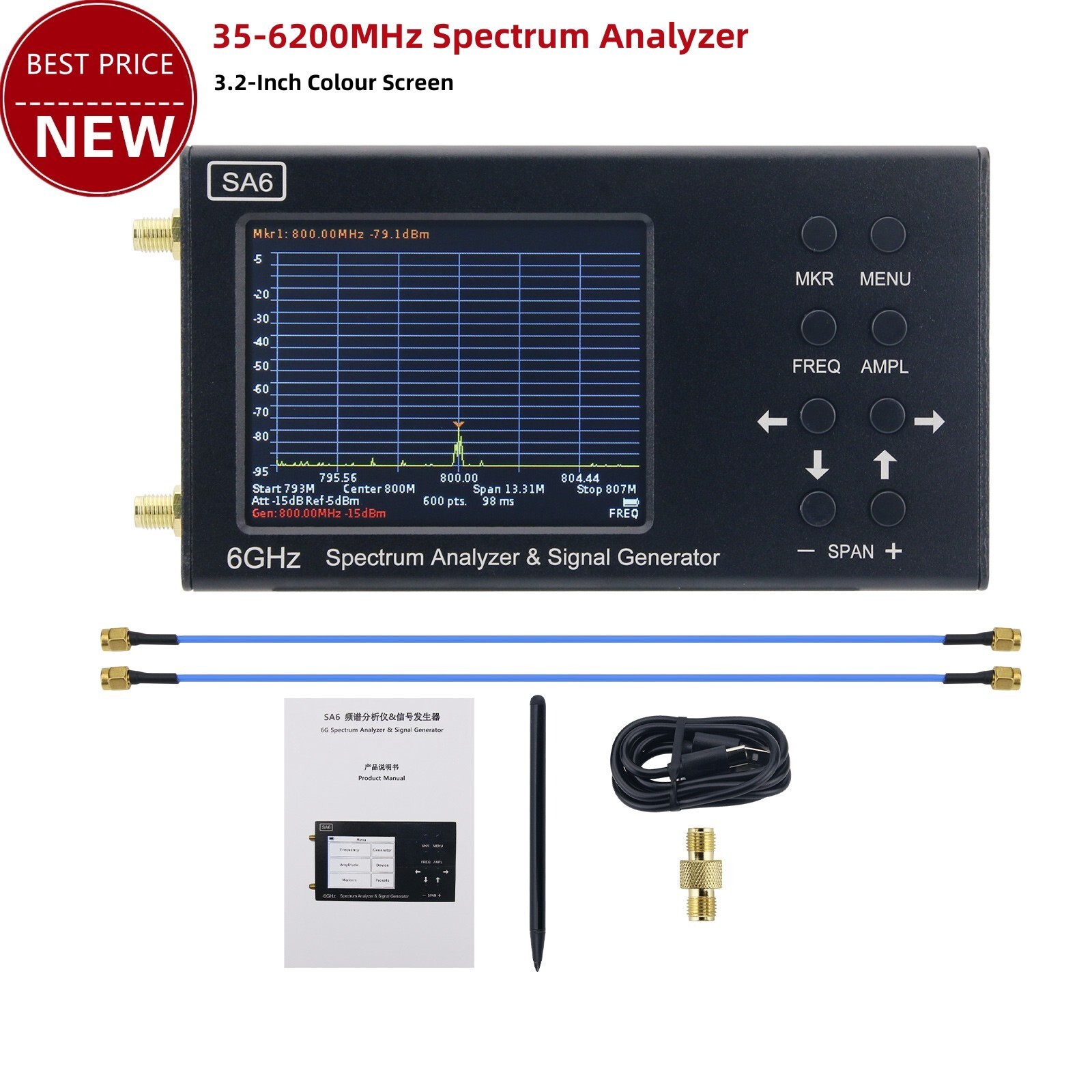 3.2-inch SA6 6GHz Spectrum Analyzer Signal Generator RF Signal Source