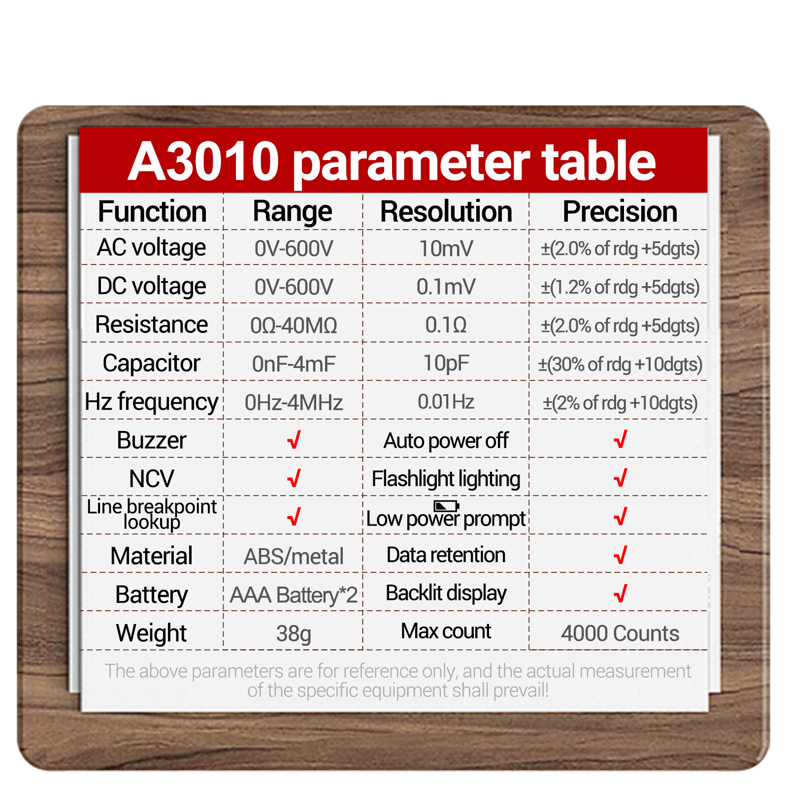 A3010 4000 Counts Pen-Type Multimeter True-RMS Backlight Multi Meter D7M4