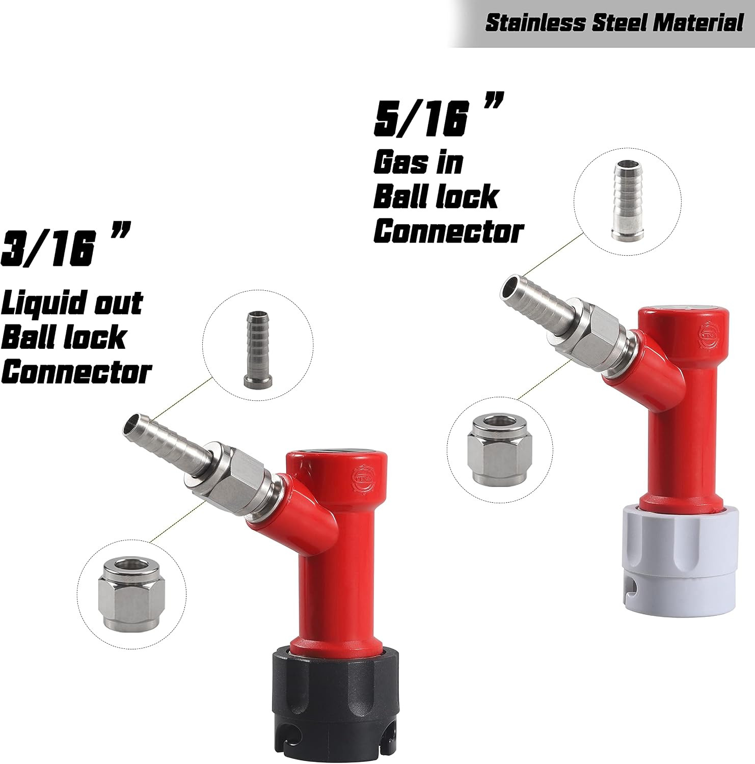 2 Pair Hose Swivel Nut Barb Fittings 3/16 and 5/16 Inch Stainless Steel MFL Set