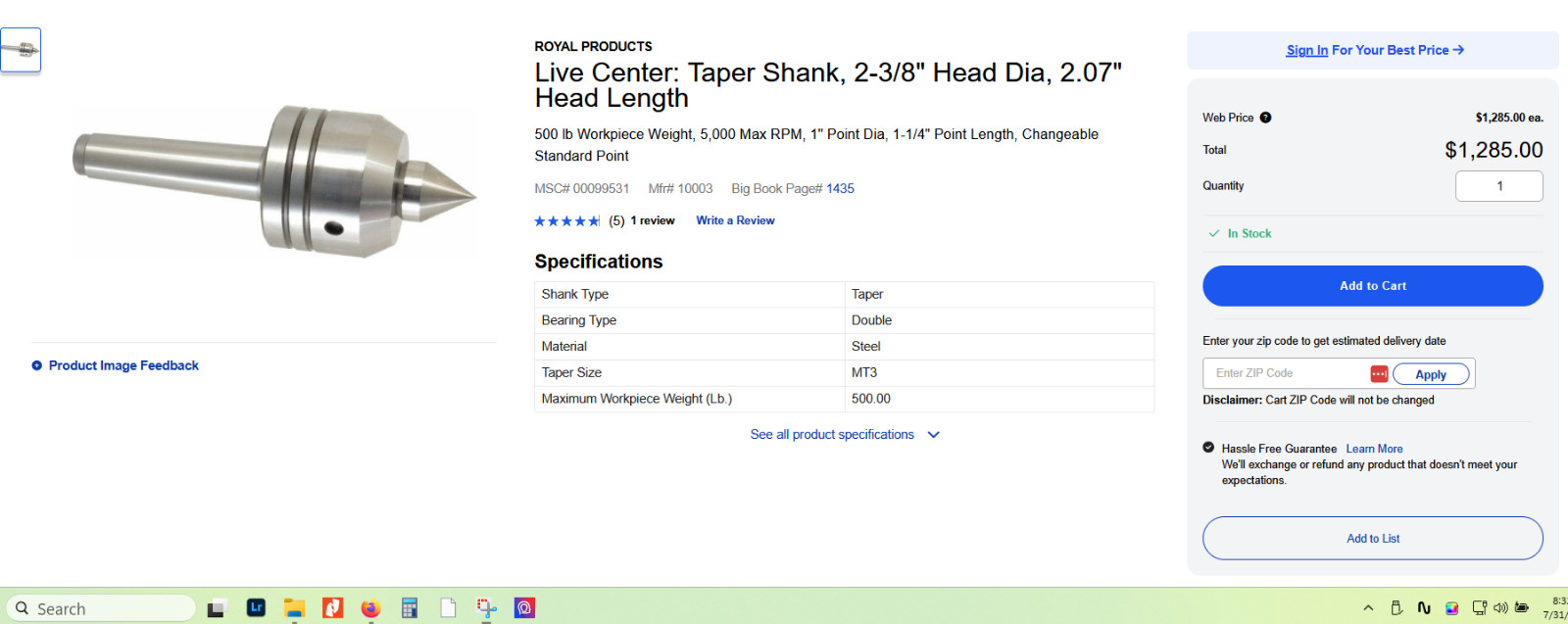 Royal Heavy Duty CNC Spindle Type Live Center