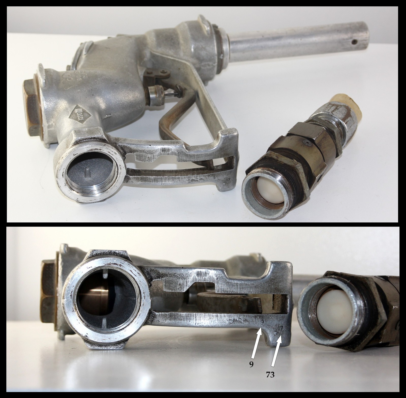 OLD GAS NOZZLE OPW Dover 1290 Fil-O-Matic Automatic Shut Off Bulk Fuel w/Swivel