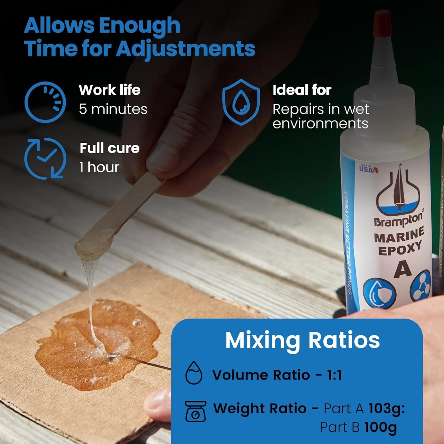 Brampton Marine Epoxy – Chemical-Resistant, Quick Drying, Durable Bond – 4oz