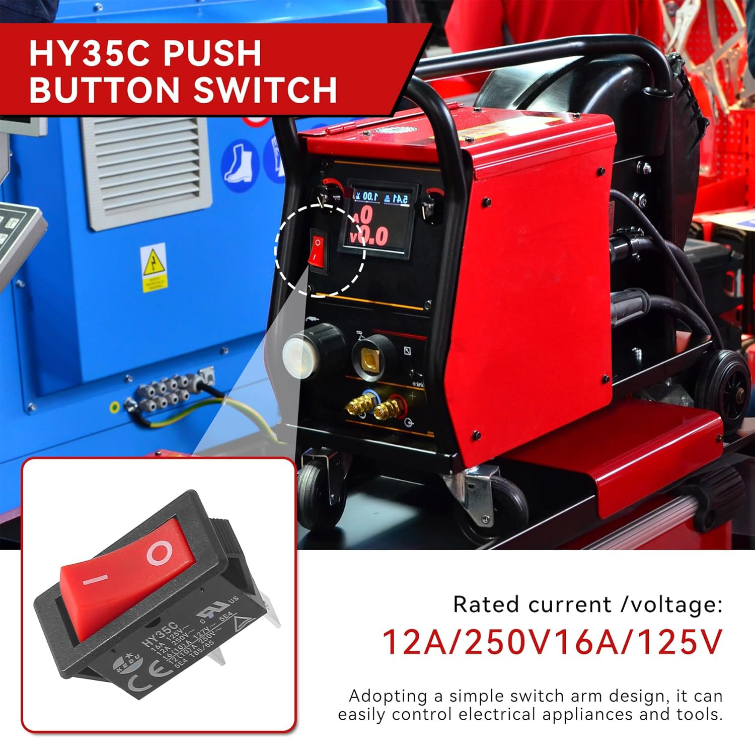 2Pieces HY35C Push Button Switch，2-Pin，16A/12A 125V/250V Rocker Switch for House