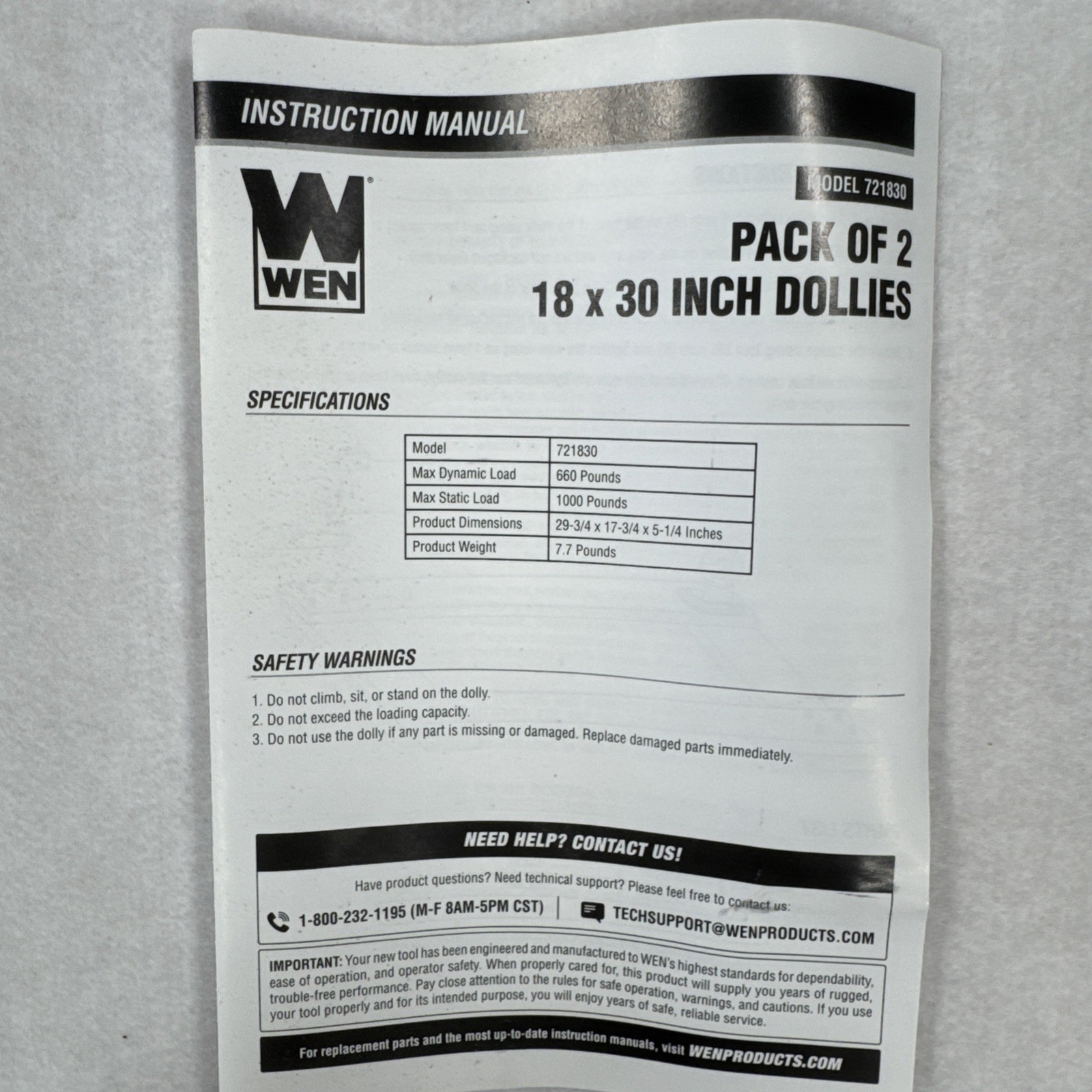 NEW WEN 721830 Furniture Moving Dolly 2 Pack 1320lb Capacity Hardwood