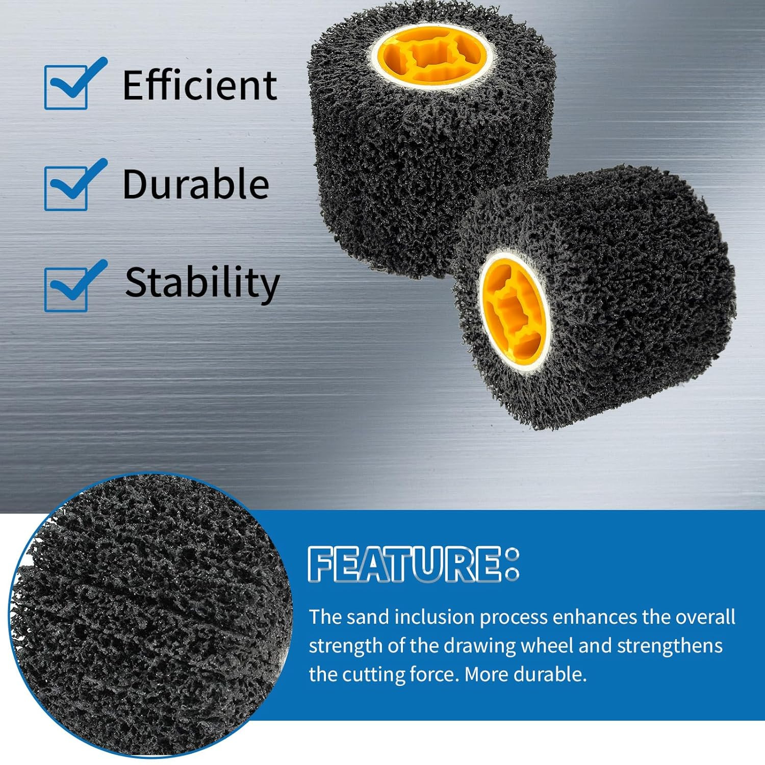 2 Pcs 4.5 X 4 Inch Abrasive Drawing Drum, 40 Grit Sanding Wheel with 3/4 Inch Qu