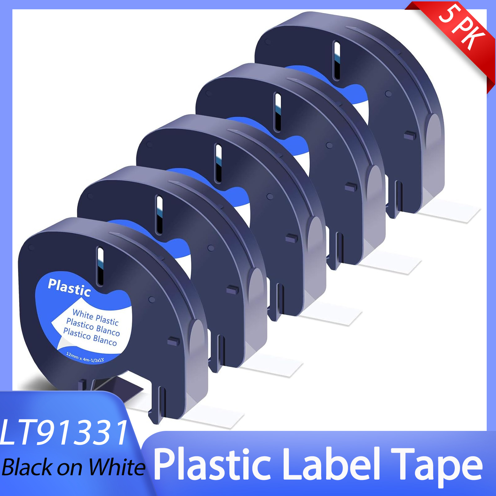 5Packs For Dymo 12mm LetraTag Refills White 91331 Fit for DYMO LetraTag 110T