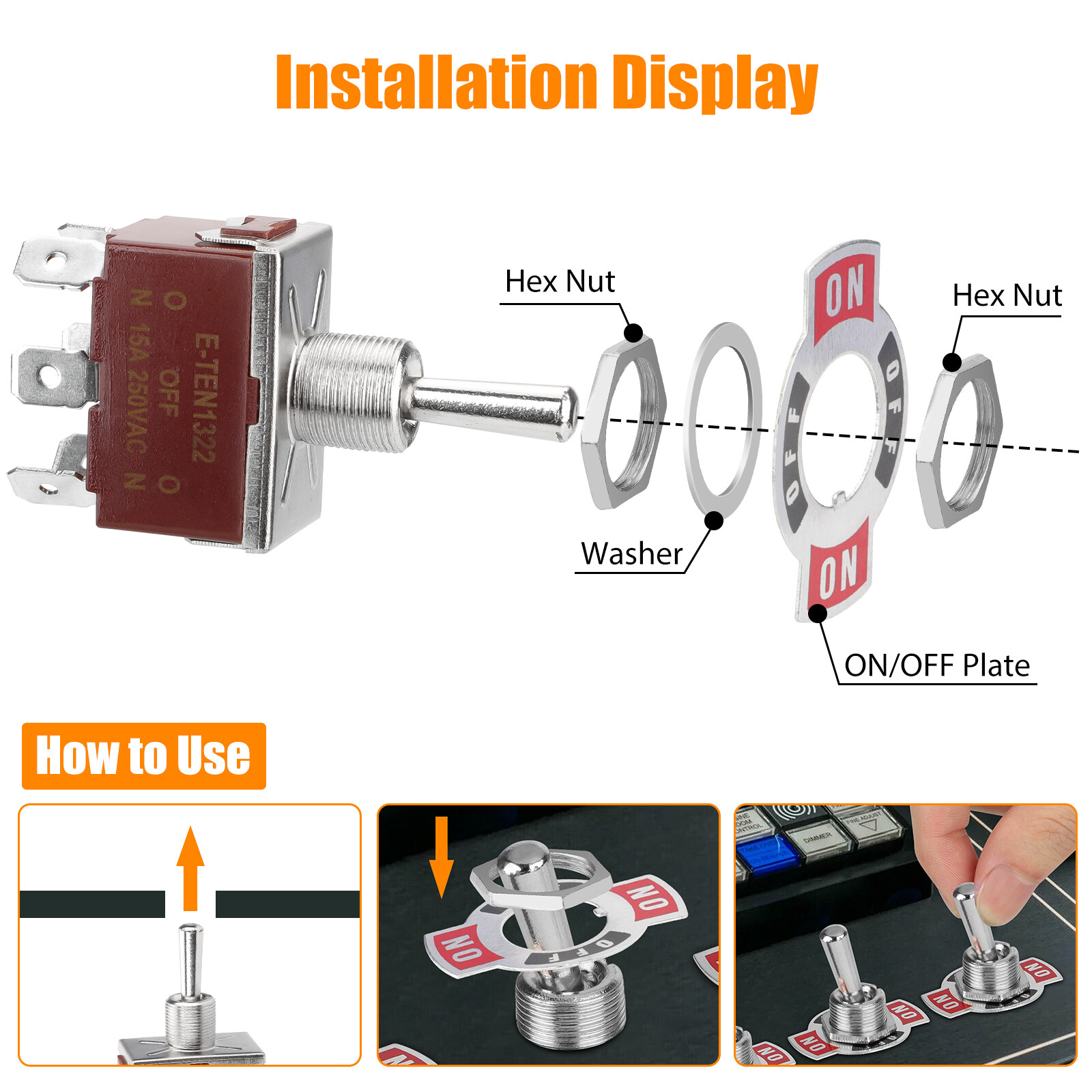 3PCS Heavy Duty DPDT ON/OFF/ON Toggle Switch 20A 125V/15A 250V Screw Terminals