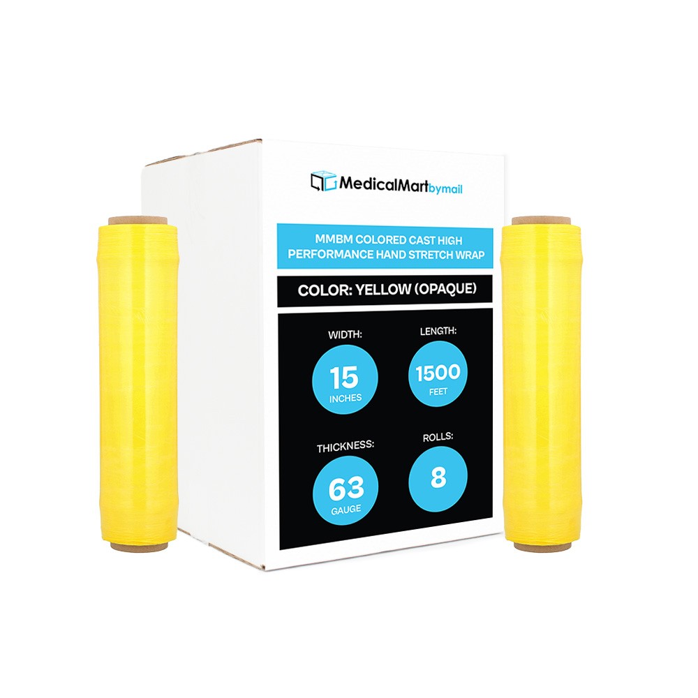 Cast Hand Stretch Wrap 15″x 1500′ 63 Gauge Dark Yellow Plastic Shrink Film 8 Rls