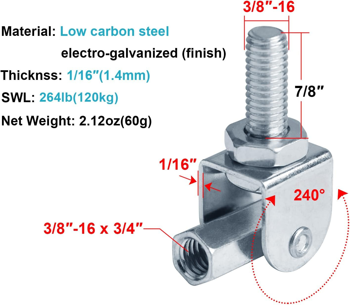 12 PCS 3/8″ Swivel Joint Connector, Adjustable Swivel Attachment Thread Rod H…