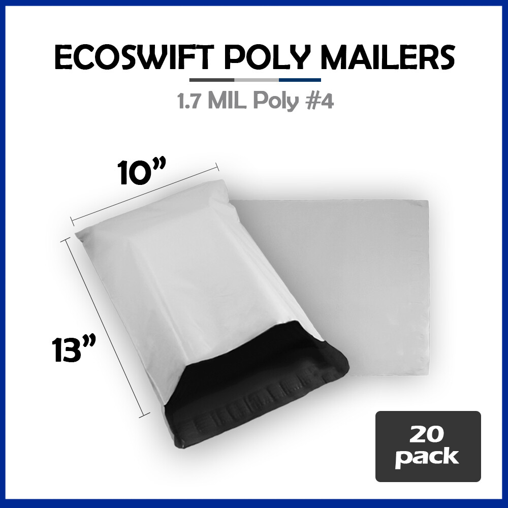 20 10×13 EcoSwift Poly Mailers Plastic Envelopes Shipping Mailing Bags 1.7MIL