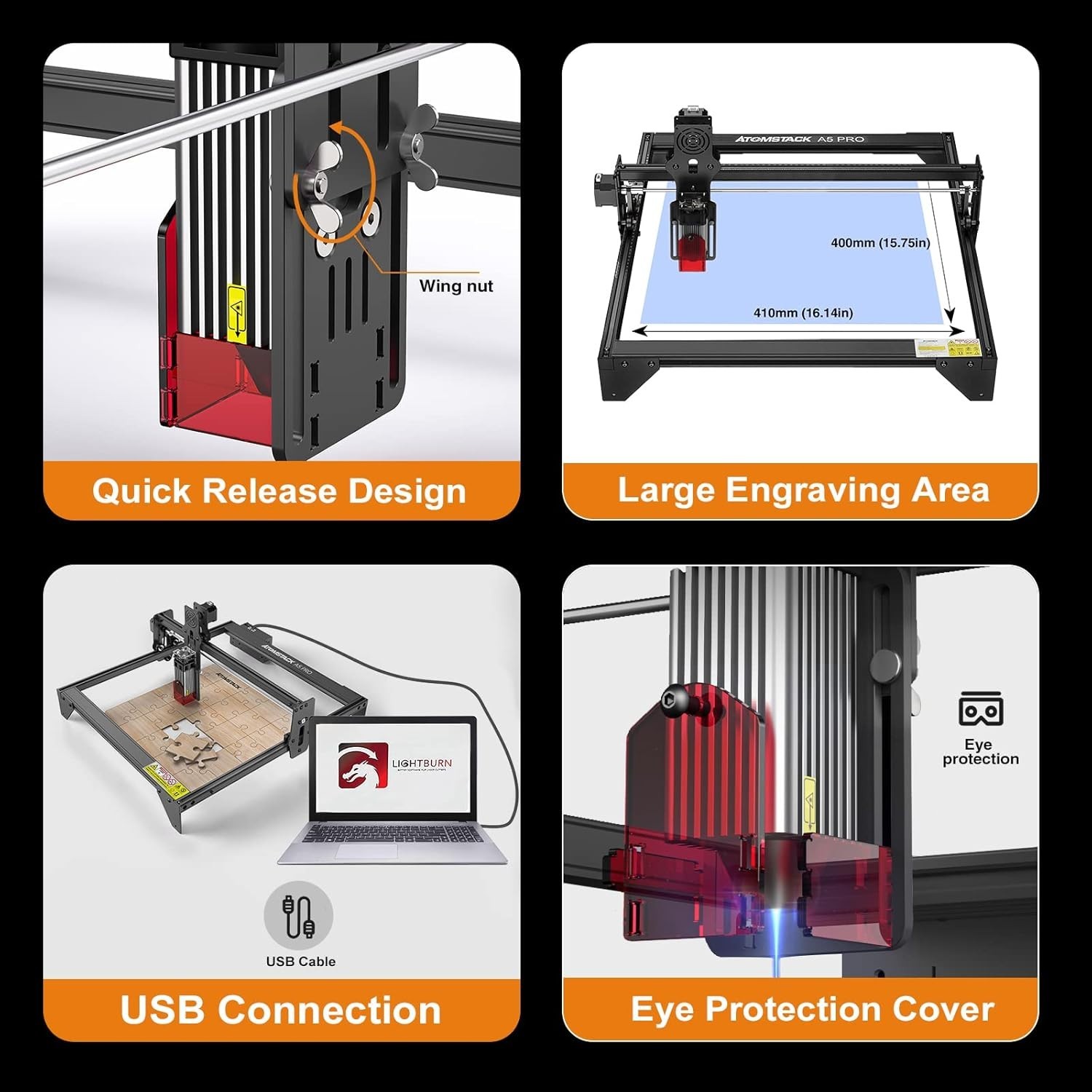 Used Atomstack A5 Pro Laser Engraver 40W DIY CNC Cutter for Wood Metal 410x400mm