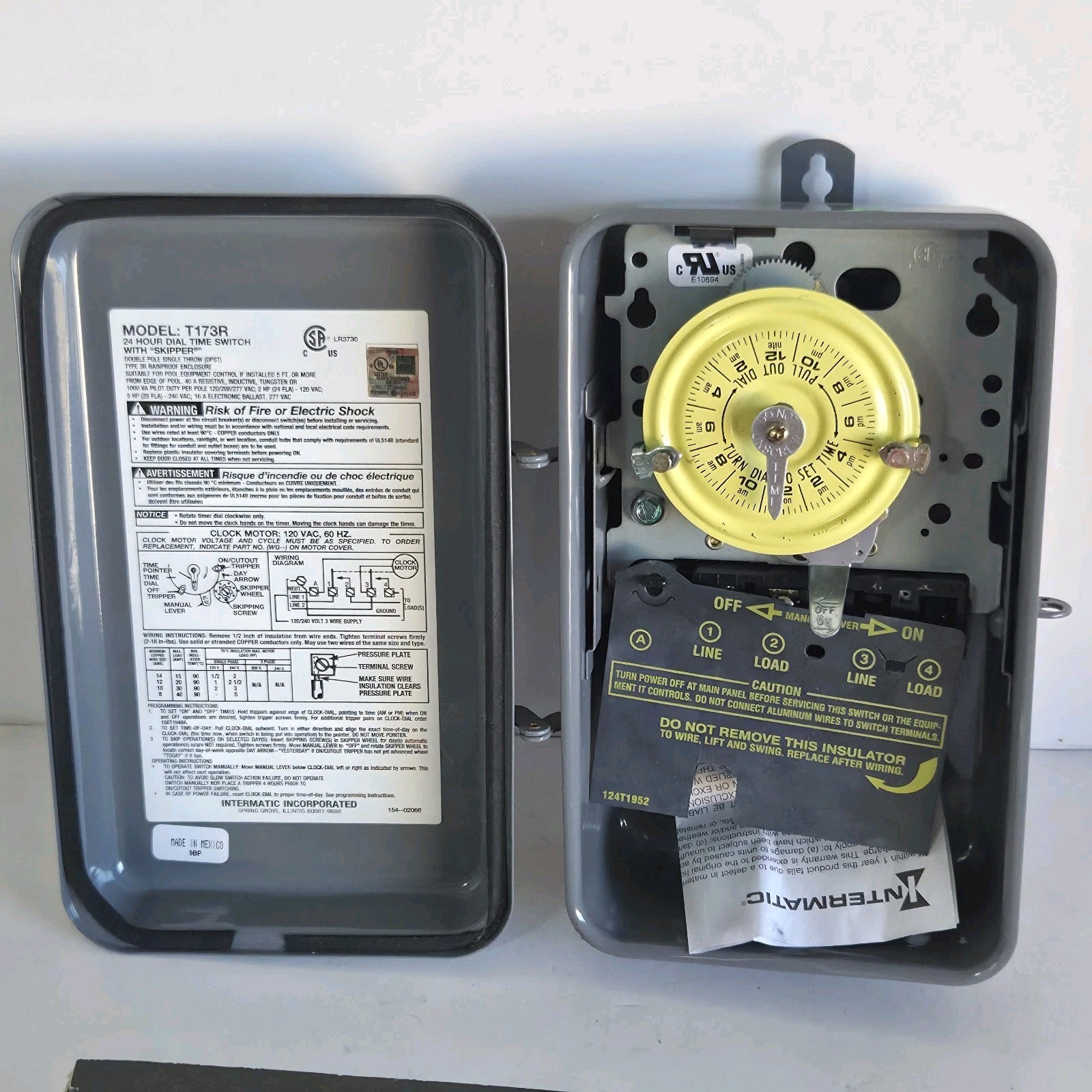 Intermatic 24 Hr Dial Time Switch w/ Skip Indoor Outdoor Case T173R Dbl UNUSED