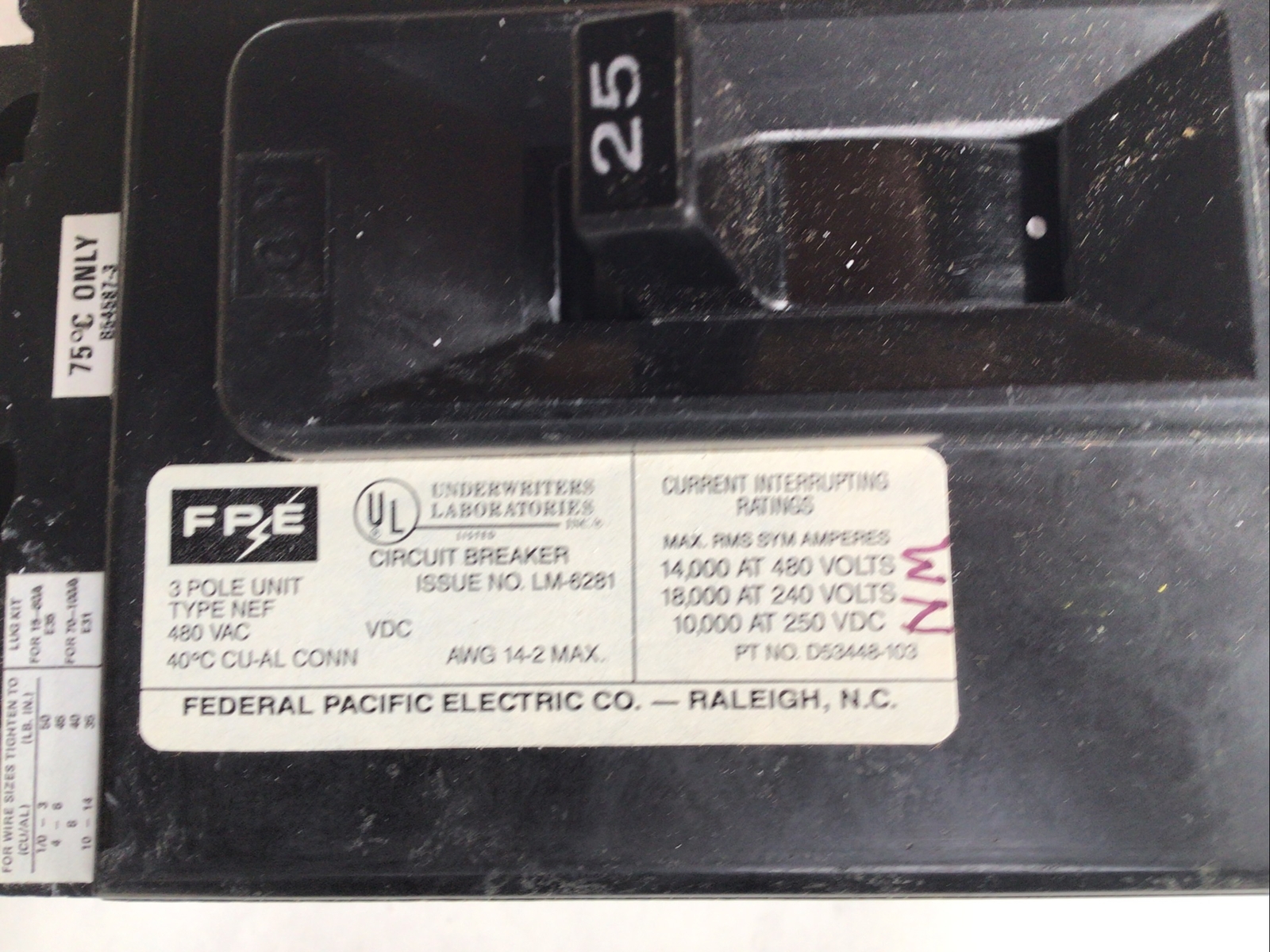 Federal Pacific Electric Circuit Breaker NEF 435025