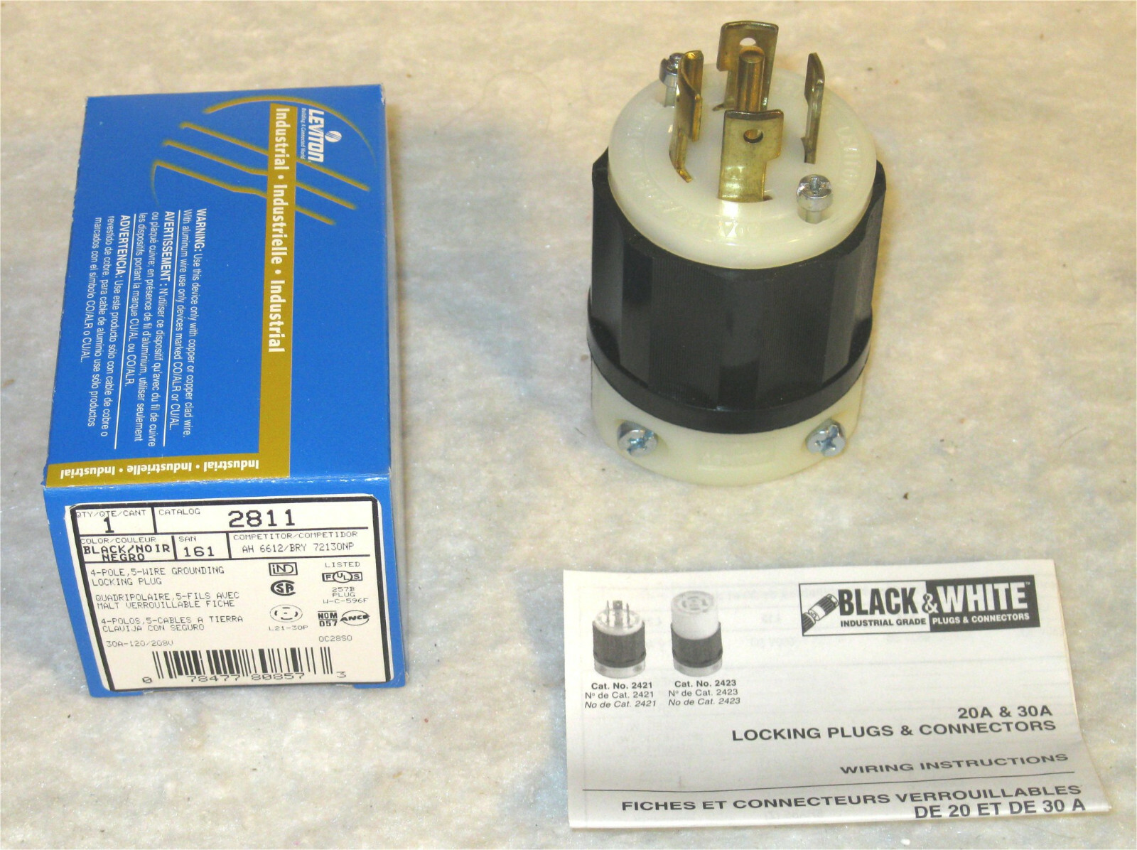 LEVITON 2811 – 30 Amp, 120/208 Volt 3PY, NEMA L21-30P, (QTY:1,5,10,25)