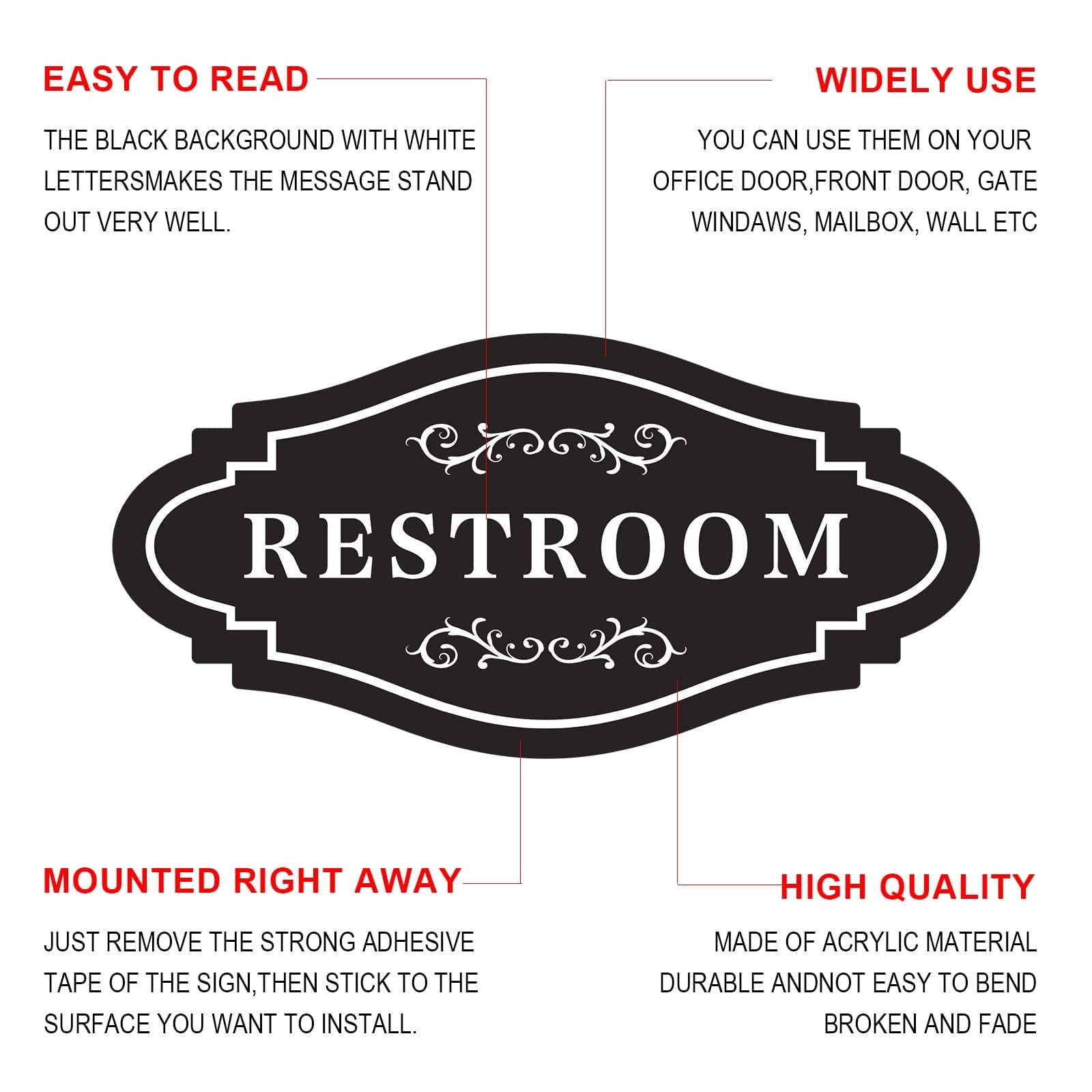 FXRN Restroom Sign,restroom signs for 4×8 inches, Black/White