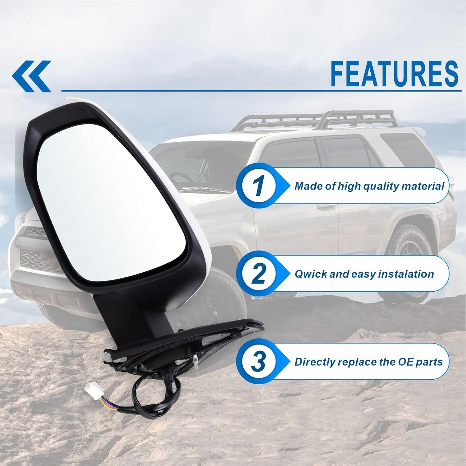 Left Driver Side Mirror Compatible with 2014-2025 Toyota 4Runner with Manual Fol