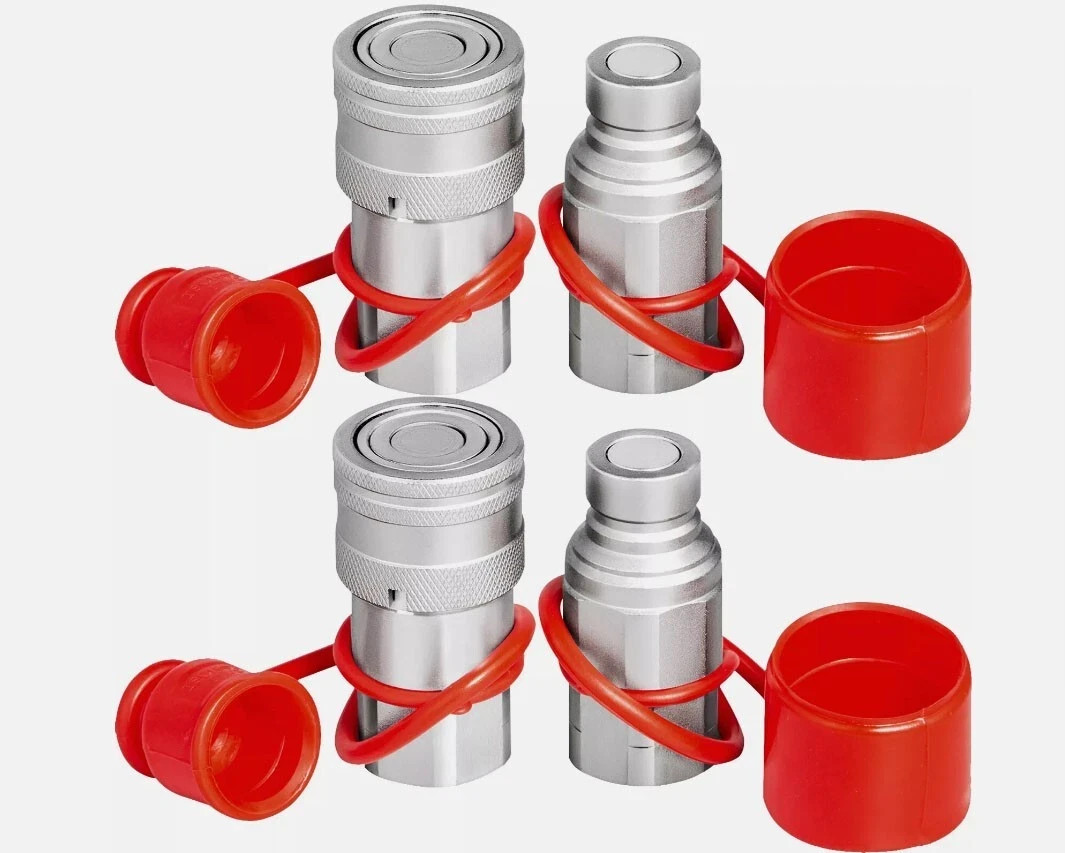 2 Sets Hydraulic Quick Connect Couplers 1/2″ NPT Flat Face For Skid Steer Bobcat