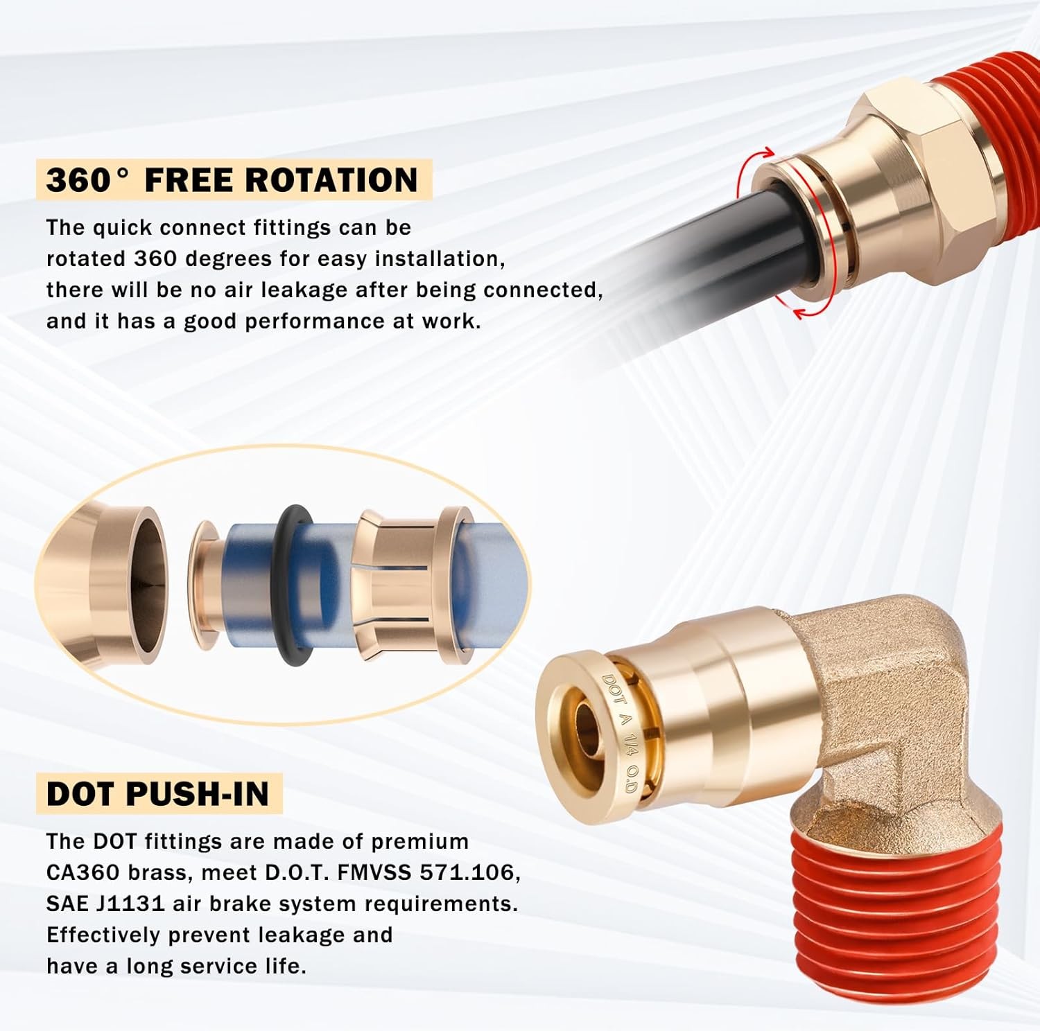 100FT 1/4″ DOT Air Line 34Pcs Brass DOT Air Line Fittings Kit 30.5M Red Air Line