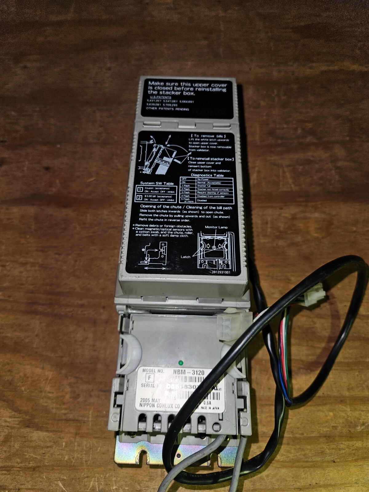 REBUILT W/ WARRANTY! CONLUX NBM 3120 $1 & $5’S MDB BILL ACCEPTOR BILL VALIDATOR