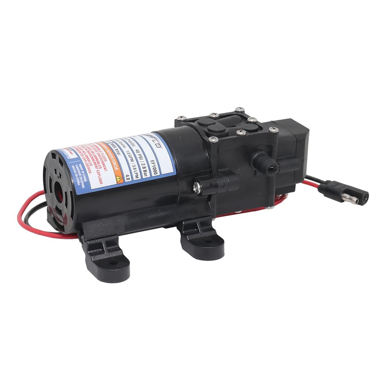 Everflo EF1000-BOX 12V Diaphragm Pump with 3/8″ Hose Barb Ports, 1.0 Gpm
