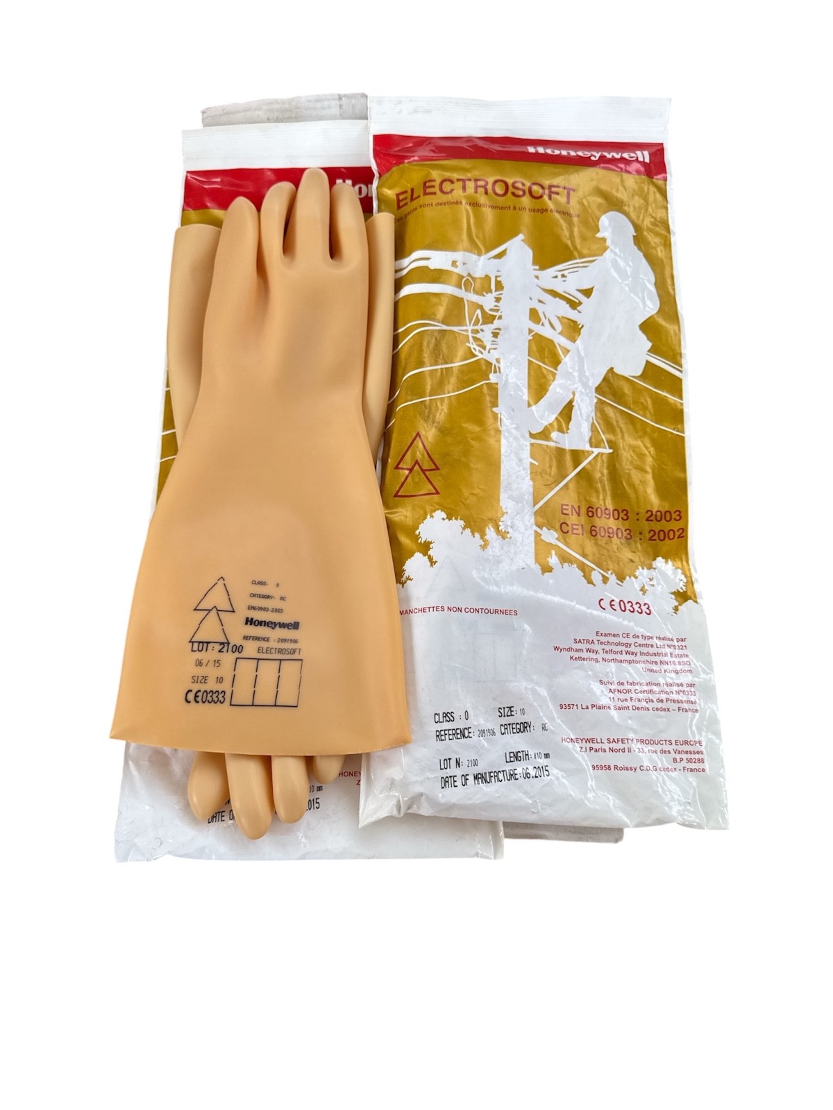 LOT OF 2 PCs Honeywell Electrosoft Electrical protective gloves Class 0 1000V