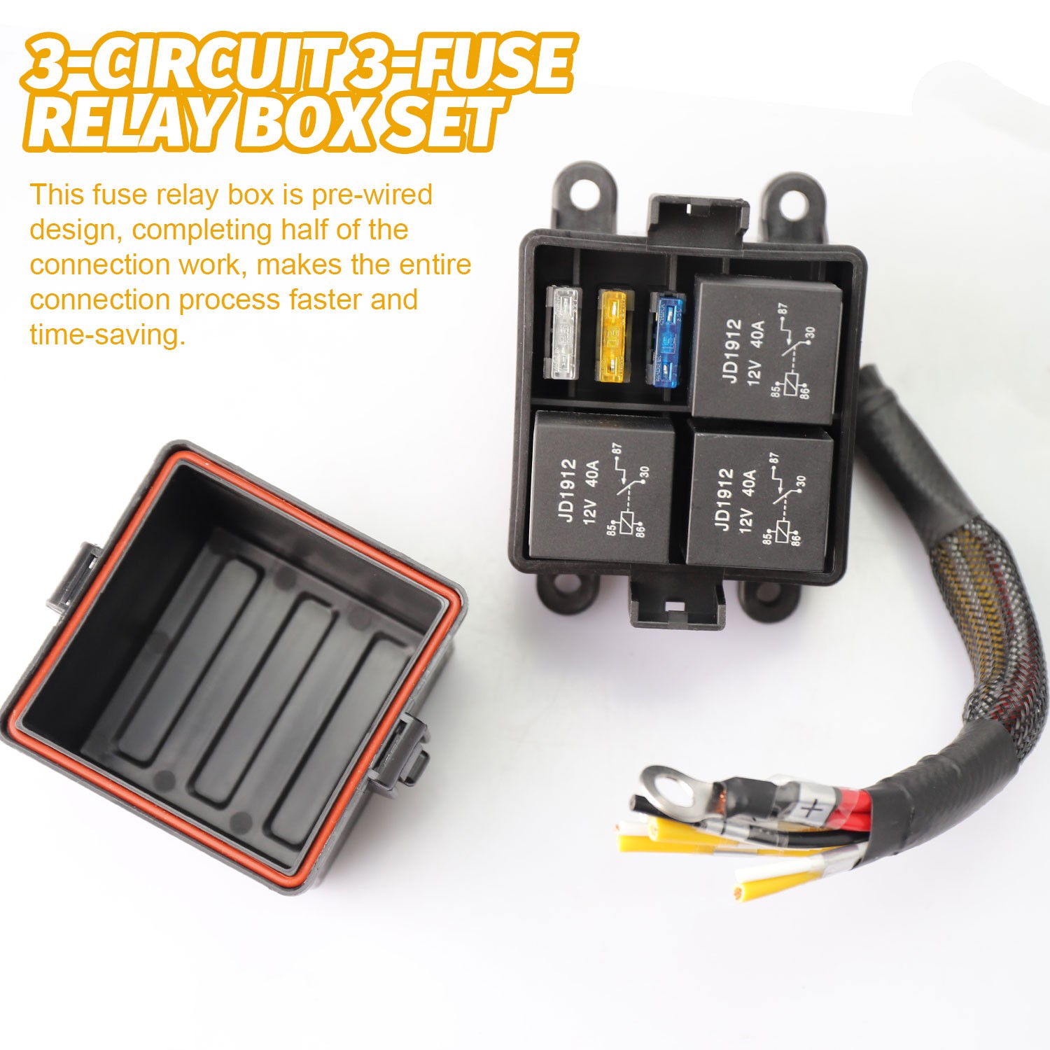 12V 3Way Pre-Wired Fuse Relay Box Kit for truck RV LS swaps lights cooling fans