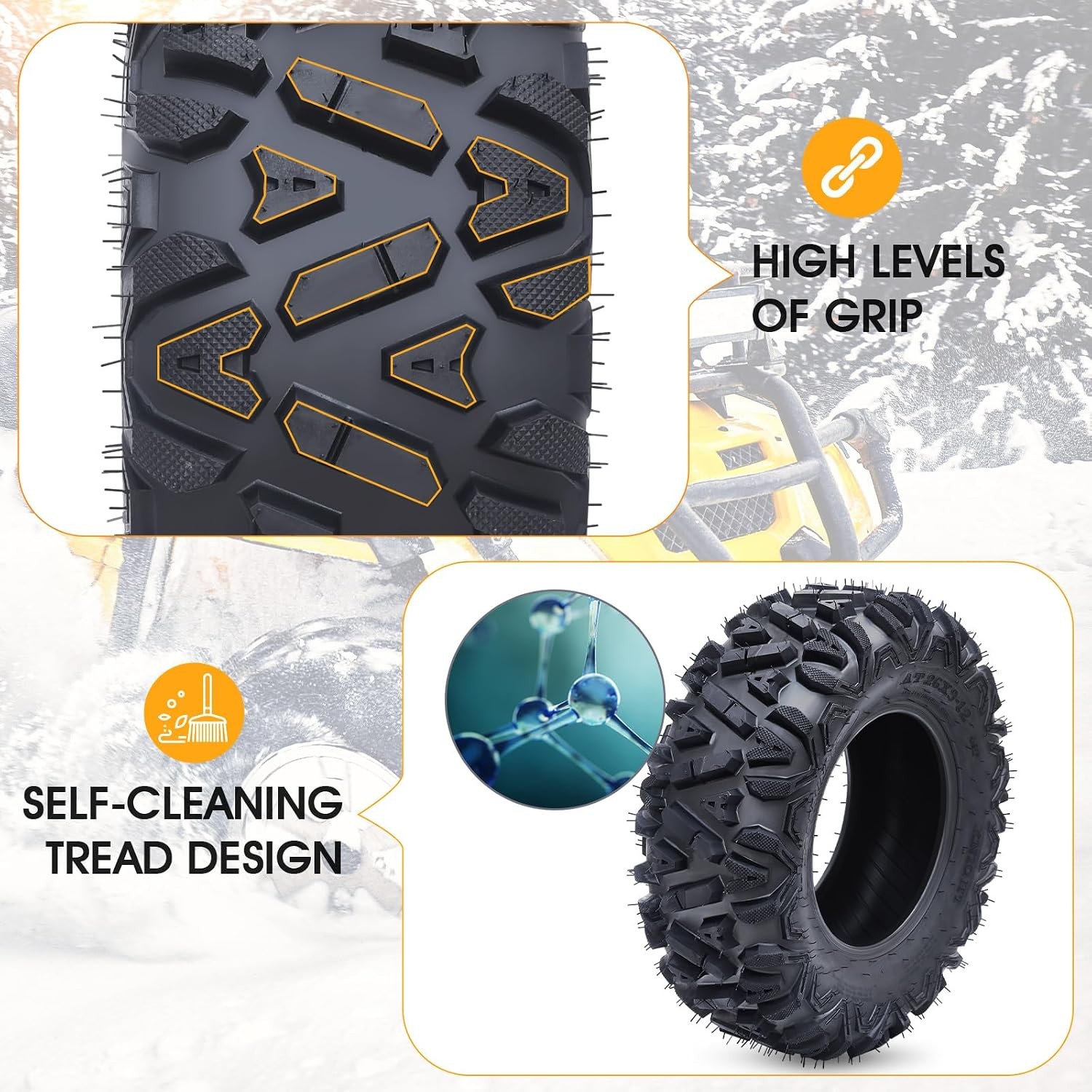 Quality All-Terrain ATV/UTV Tire Set 26×9-12,6PR Tubeless, Off-Road Mud Trail