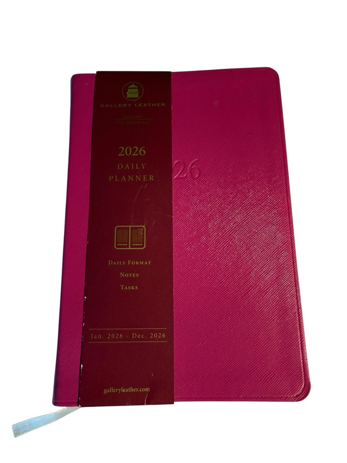 New Gallery Leather 2026 Daily Planner Bright Pink 8” X 5.5” Notes Tasks Format