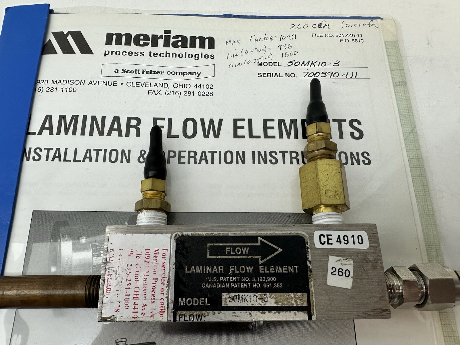 Meriam 50MK10-3 Laminar flow Element LFE