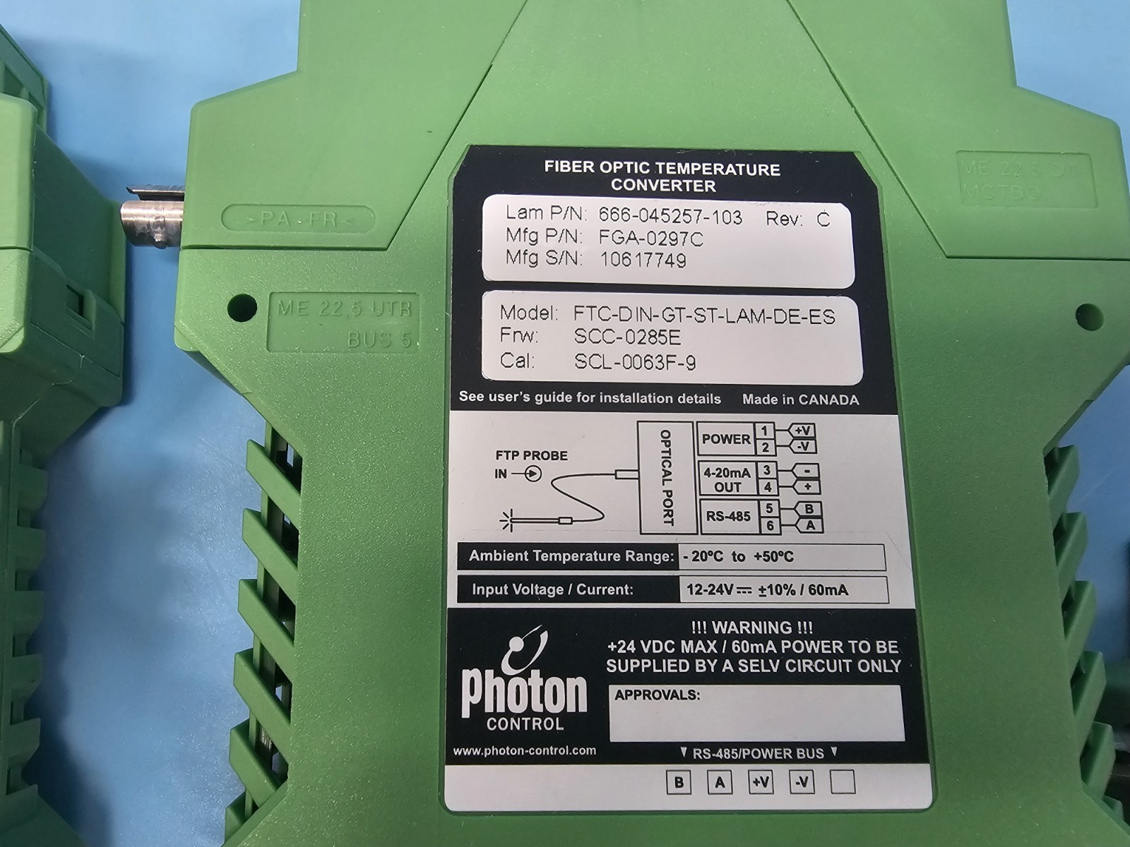 1UNIT PHOTON FTC-DIN-GT-ST-LAM-DE-ES , LAM P/N: 666-045257-103 OPTIC TEMPERATURE