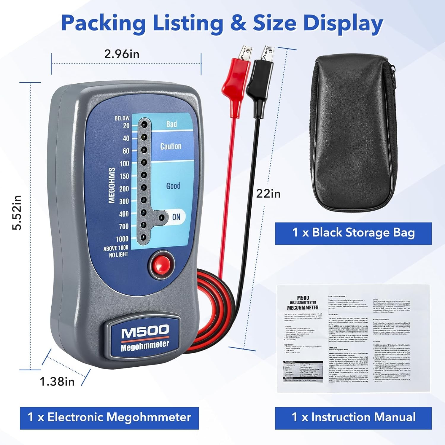 M500 Insulation Megohmmeter, Compatible with Supco M500 Tester up to 1000MΩ | St