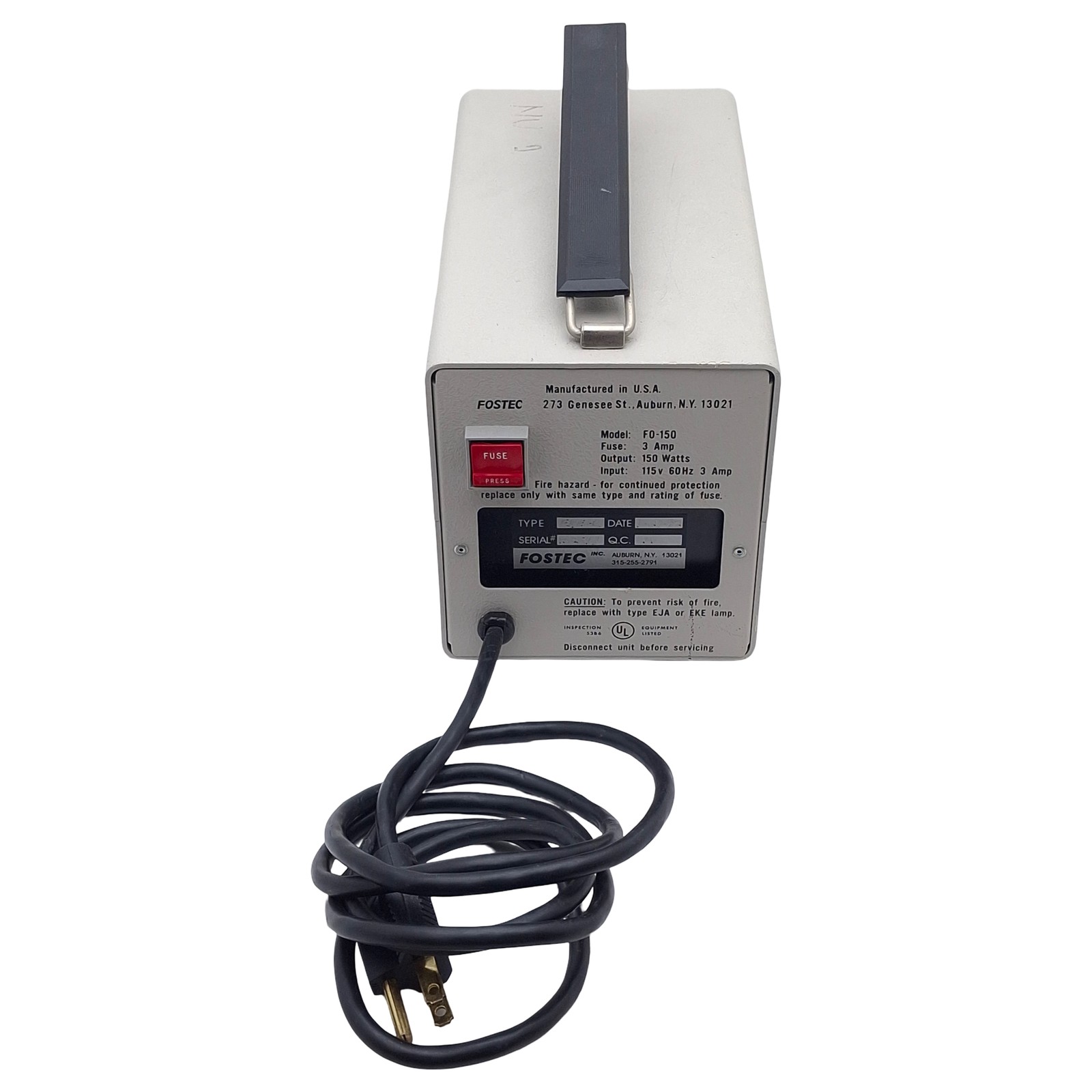 Fostec FO-150 Fiber Optic Illuminator, ø16mm Port, 150W, 115VAC, 3A Fuse