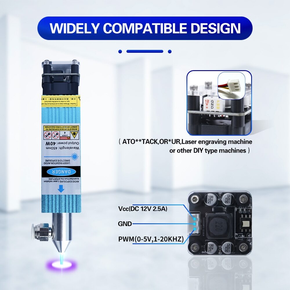 40W Fixed Focus Laser Module 450nm For CNC 3018pro Engraving Cutting Machine