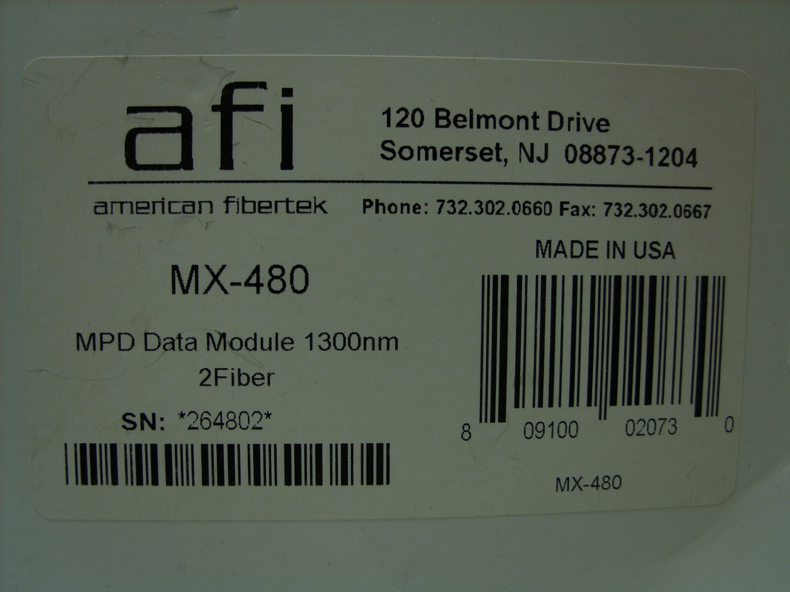 AFI American Fibertek – MPD Data Transceiver Module 1300nm 2 Fiber – MX-480 NEW