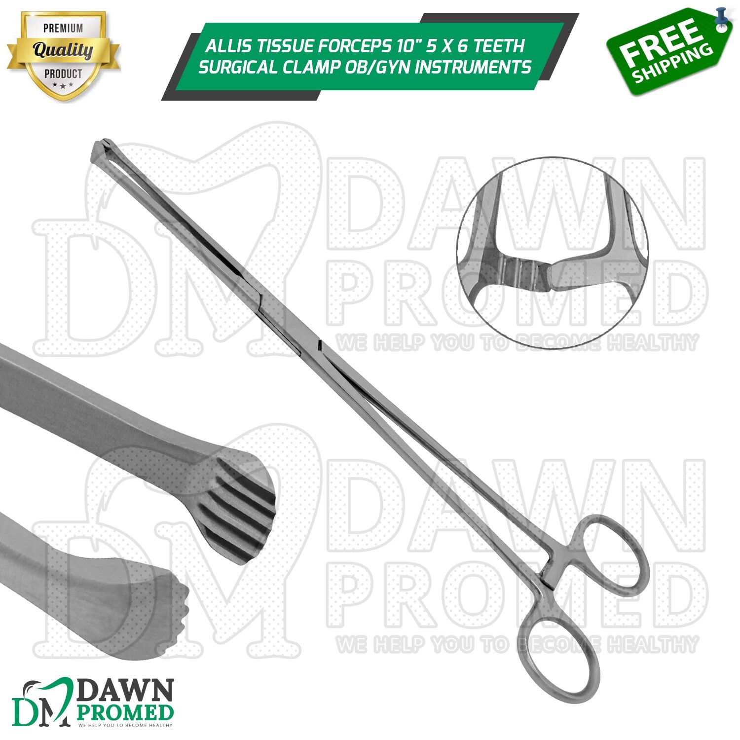 Allis Tissue Forceps 10″ 5 X 6 Teeth Surgical Clamp OB/GYN Instruments German Gr