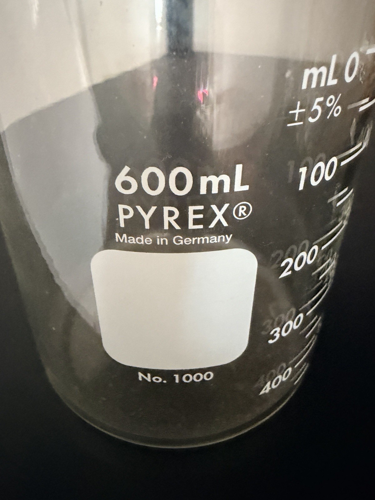 600ml Glass Beaker, Griffin Low Form, Graduated, PYREX 1000-600 (Single)