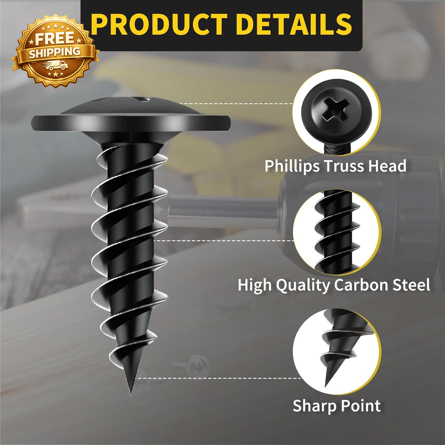 Wood Screws 1/2 Inch 160 PCS Premium Phillips Truss Head Black Wood