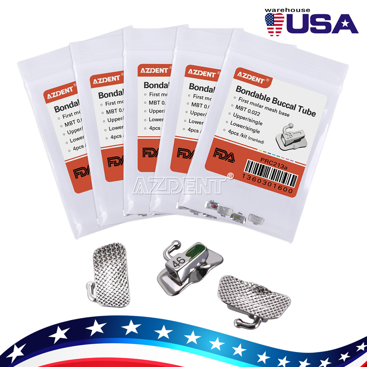 10Pack Dental Tubo Bucal de Ortodoncia No Convertible 1er Molar MBT 022