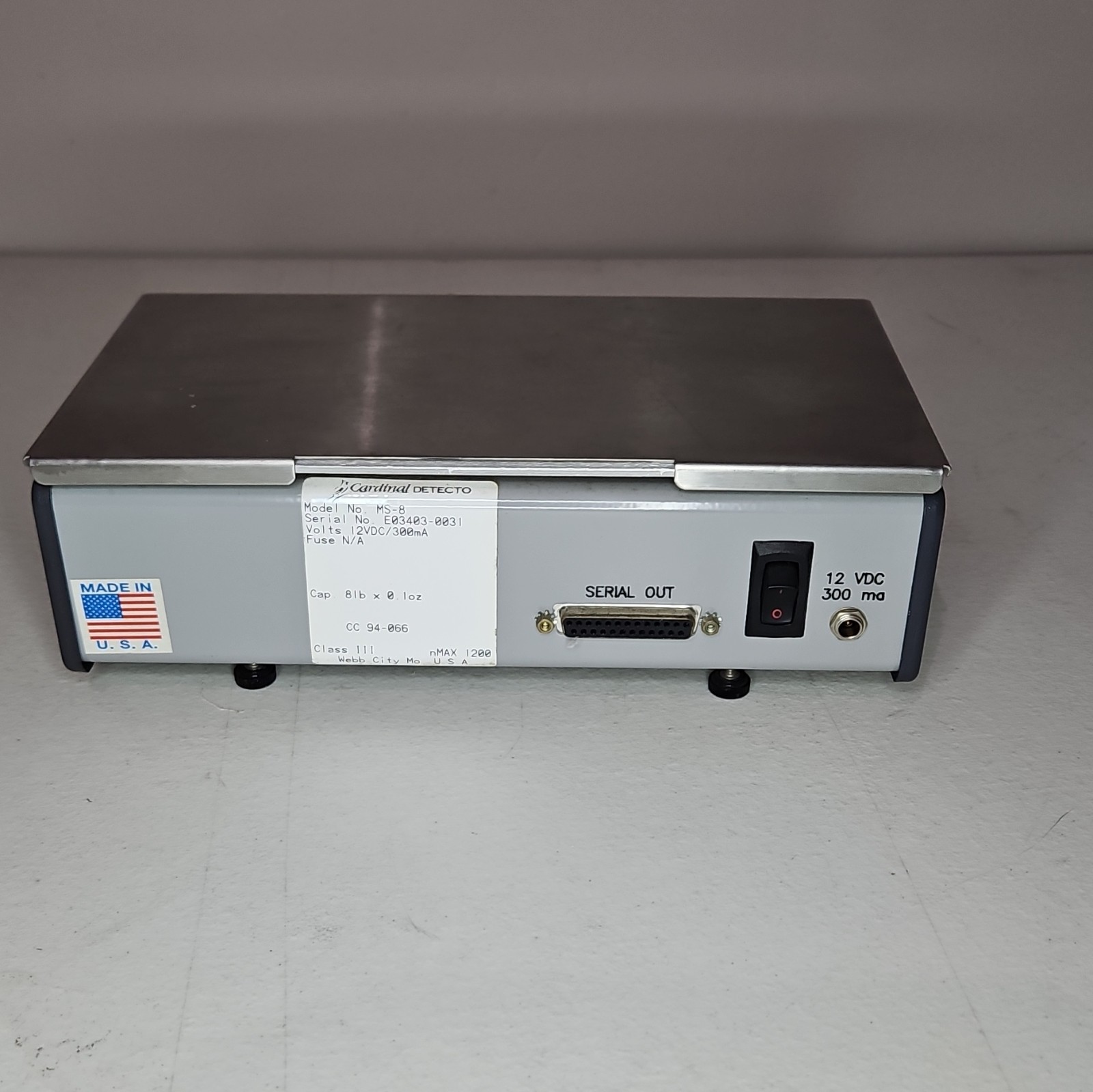 Detecto MS-8 Postal Scale 8 lb x 0.1 oz Stainless Platform, AC Adapter, Serial