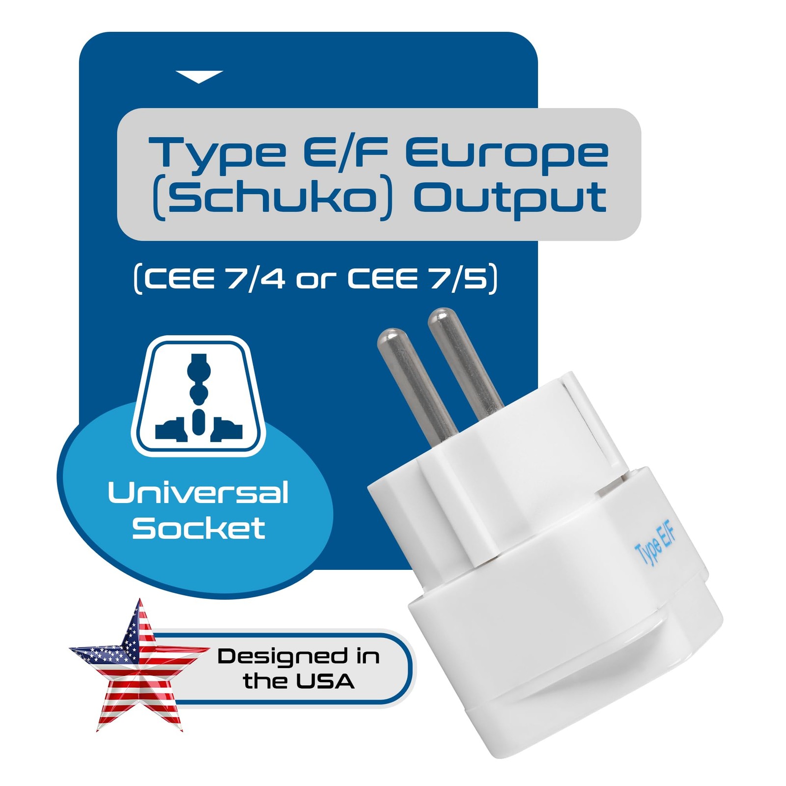 Schuko, Germany France Travel Power Adapter, Grounded European Plug Type E/F…