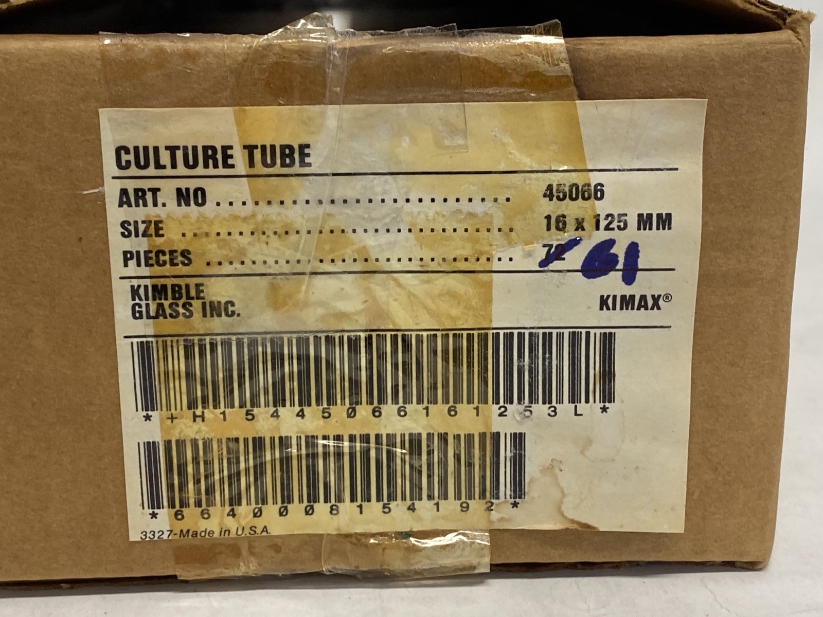 New (61) KIMAX Glass 16x125mm Reusable Culture Tubes Round Bttm Caps 45066-16125